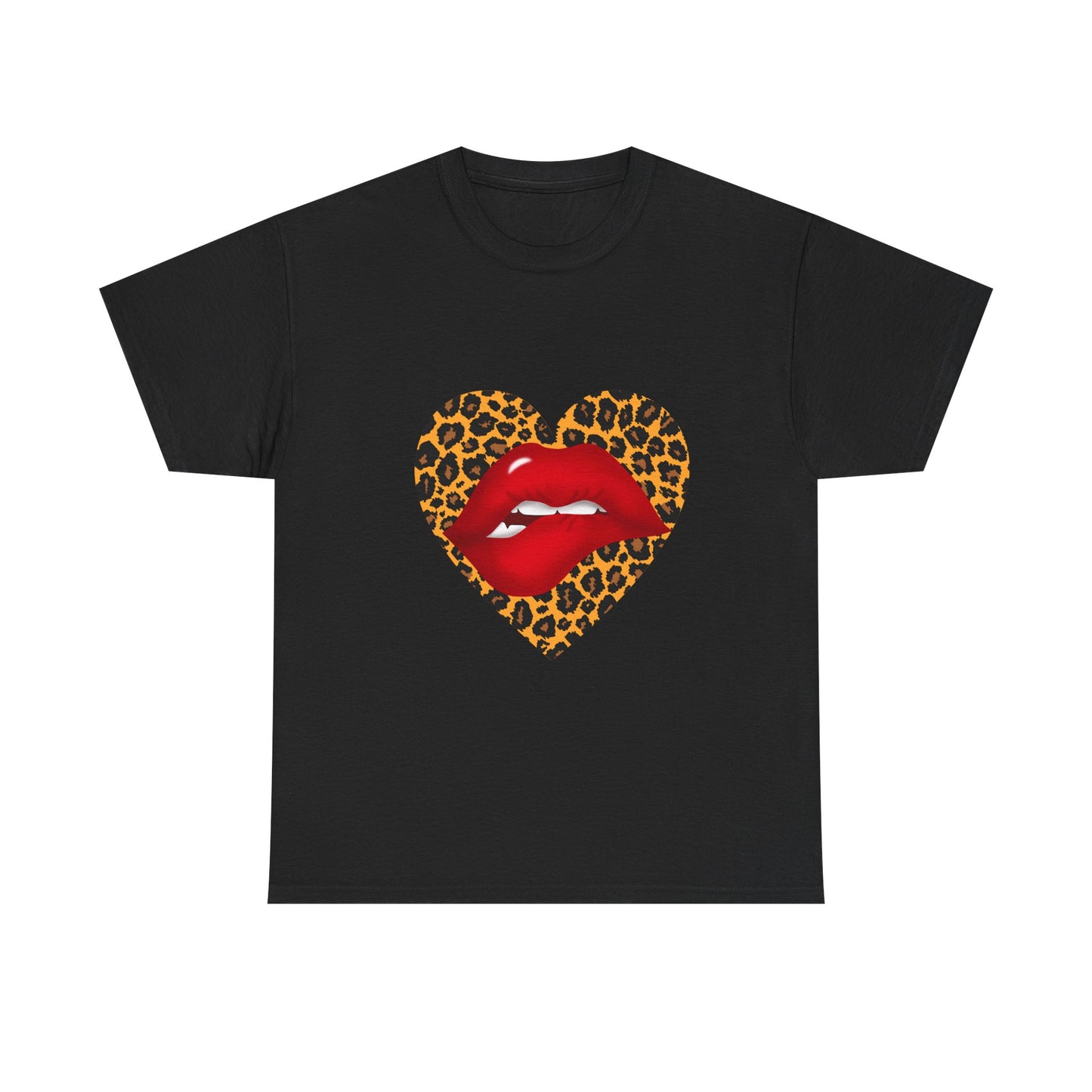 Leopard Heart Kiss Tee - Stylish Graphic T-Shirt for Trendy Fashion Lovers, Casual Wear, Gifts, Valentine's Day