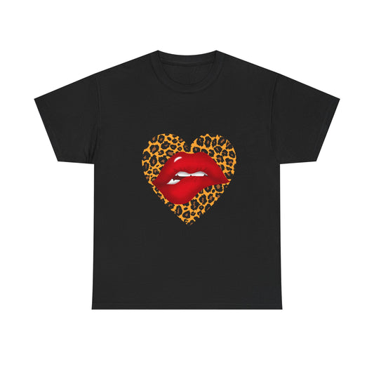 Leopard Heart Kiss Tee - Stylish Graphic T-Shirt for Trendy Fashion Lovers, Casual Wear, Gifts, Valentine's Day