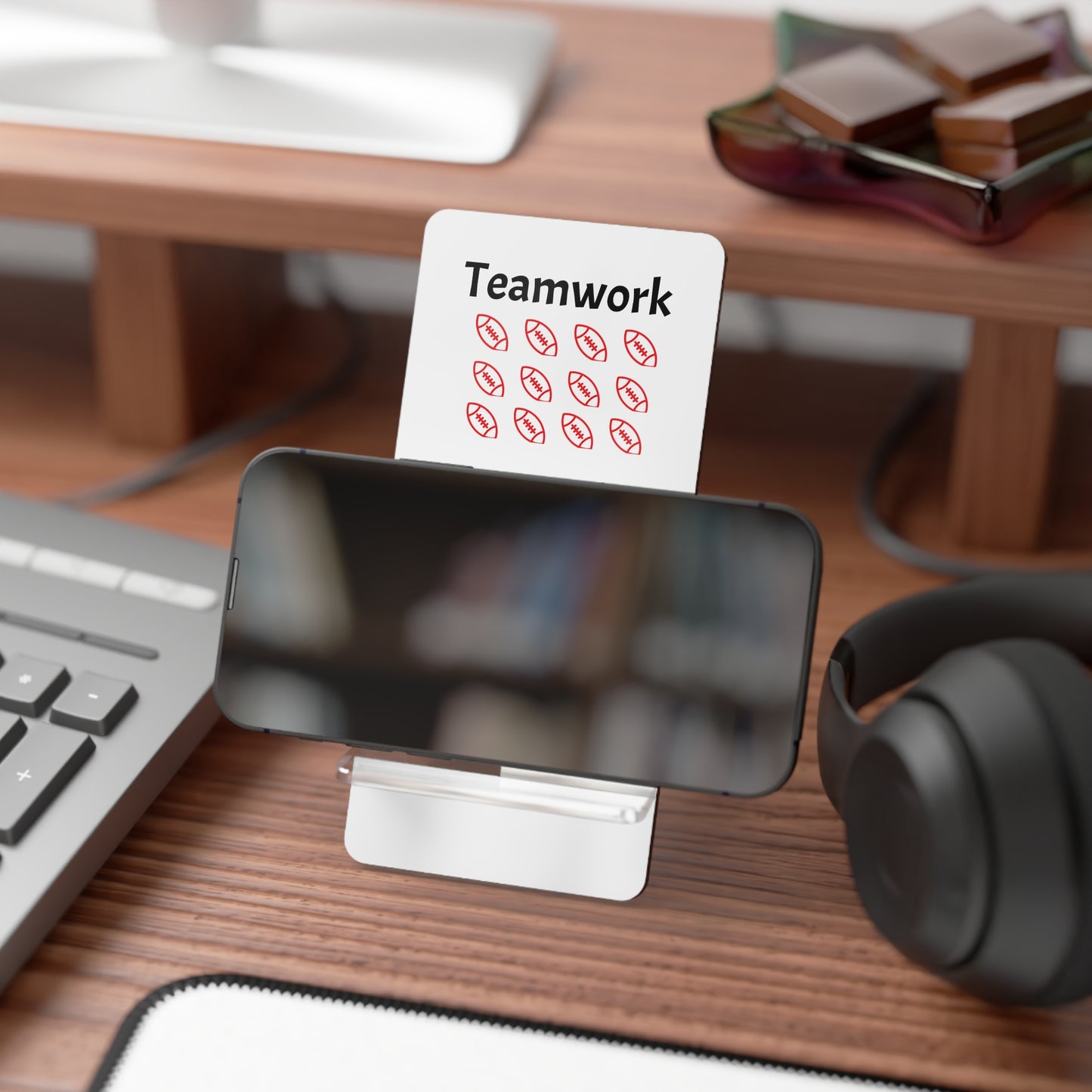 Phone Stand for Smartphones - Footballs, Desk Organizer, Phone Holder, Gift for Teamwork, Office Decor, Home Workspace