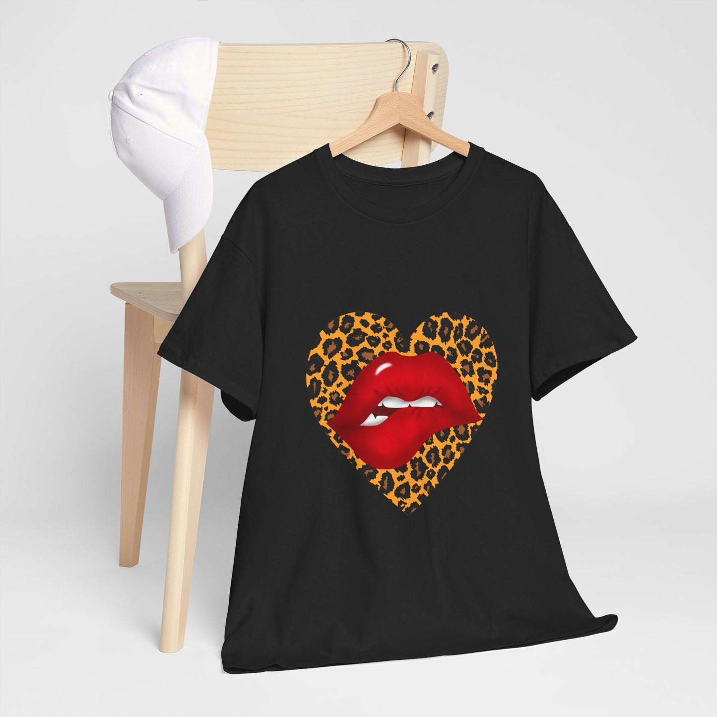 Leopard Heart Kiss Tee - Stylish Graphic T-Shirt for Trendy Fashion Lovers, Casual Wear, Gifts, Valentine's Day