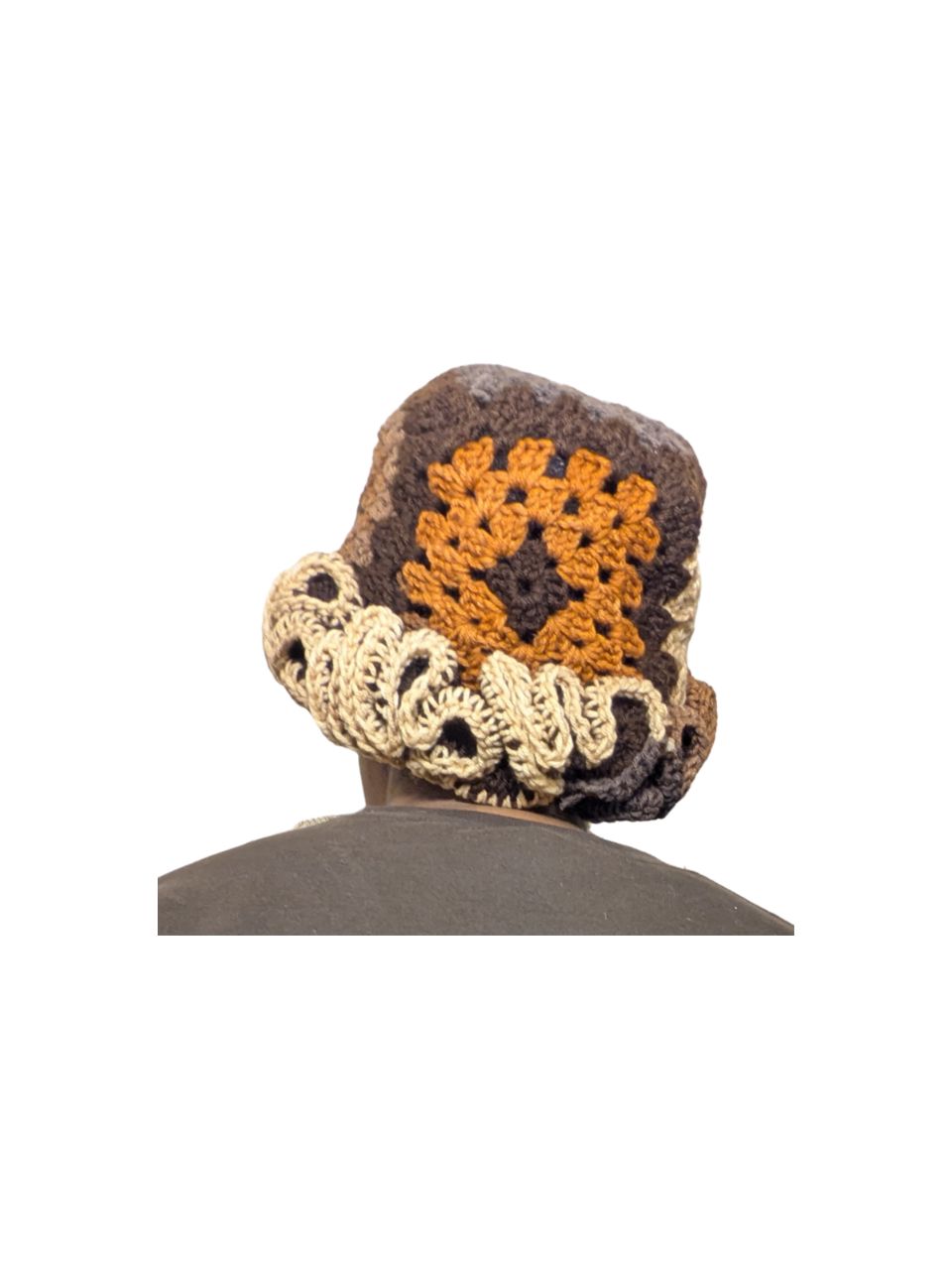 Crochet Granny Square Bucket Hat with Ruffles