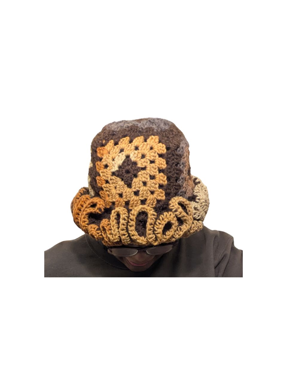 Crochet Granny Square Bucket Hat with Ruffles