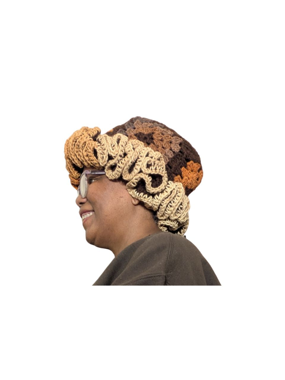 Crochet Granny Square Bucket Hat with Ruffles