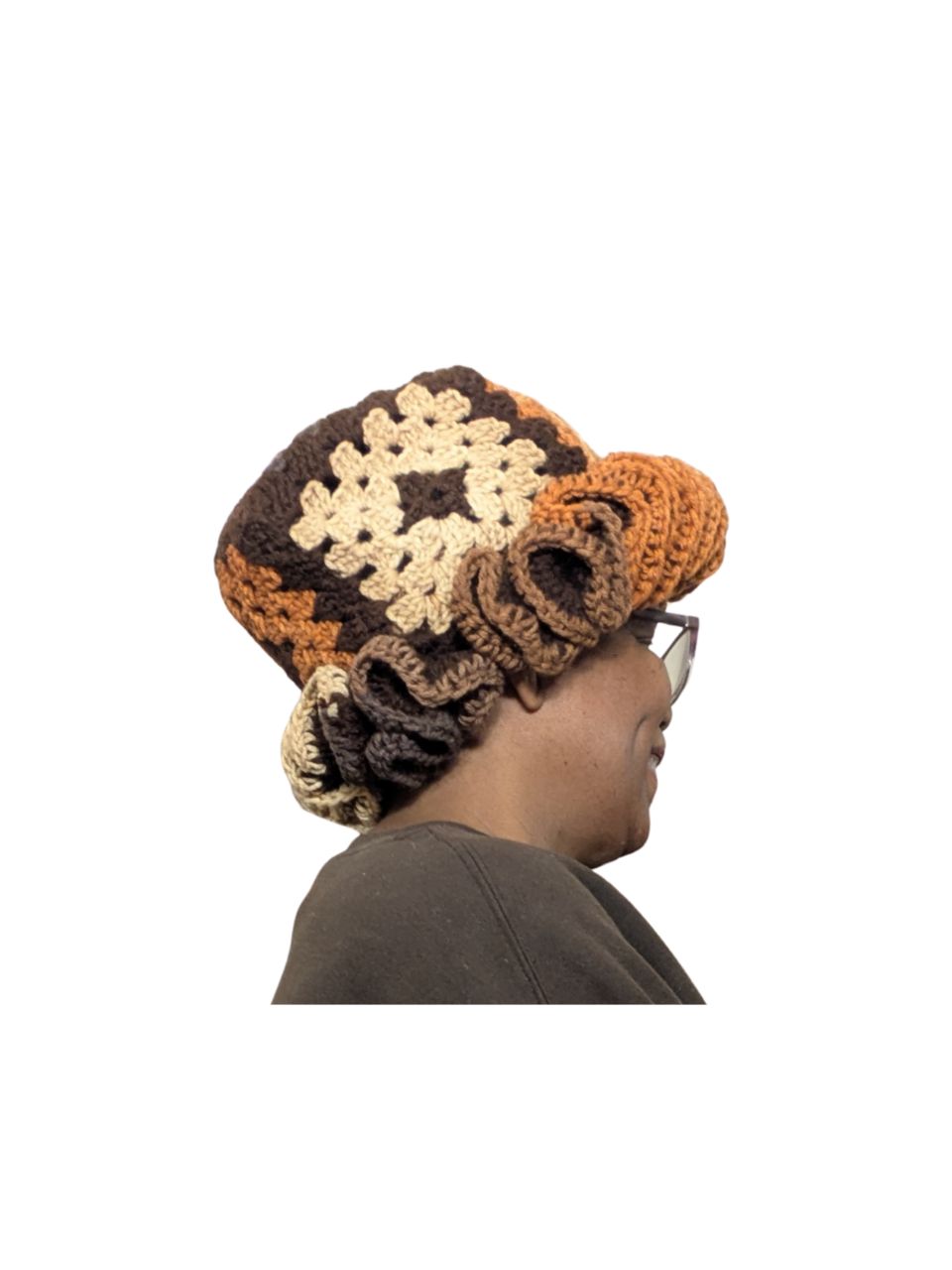 Crochet Granny Square Bucket Hat with Ruffles