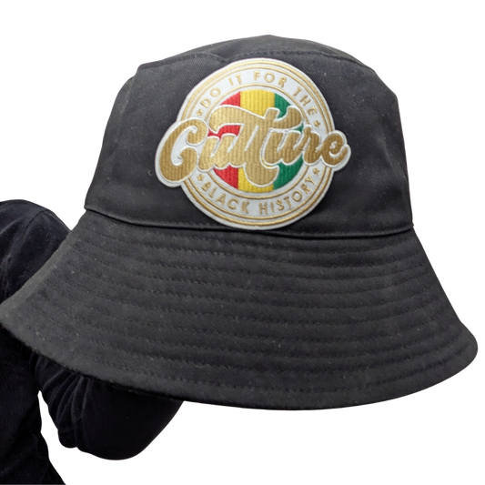 Cotton Bucket Hat - Black with Embroidered Patch - Do It For The Culture - Black History