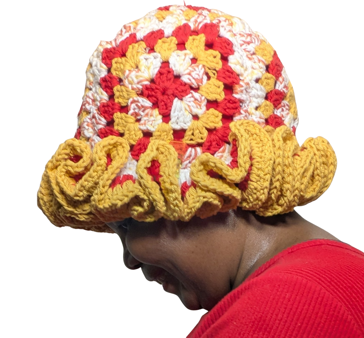 Spring/Summer Crochet Granny Square Bucket Hat with Ruffles