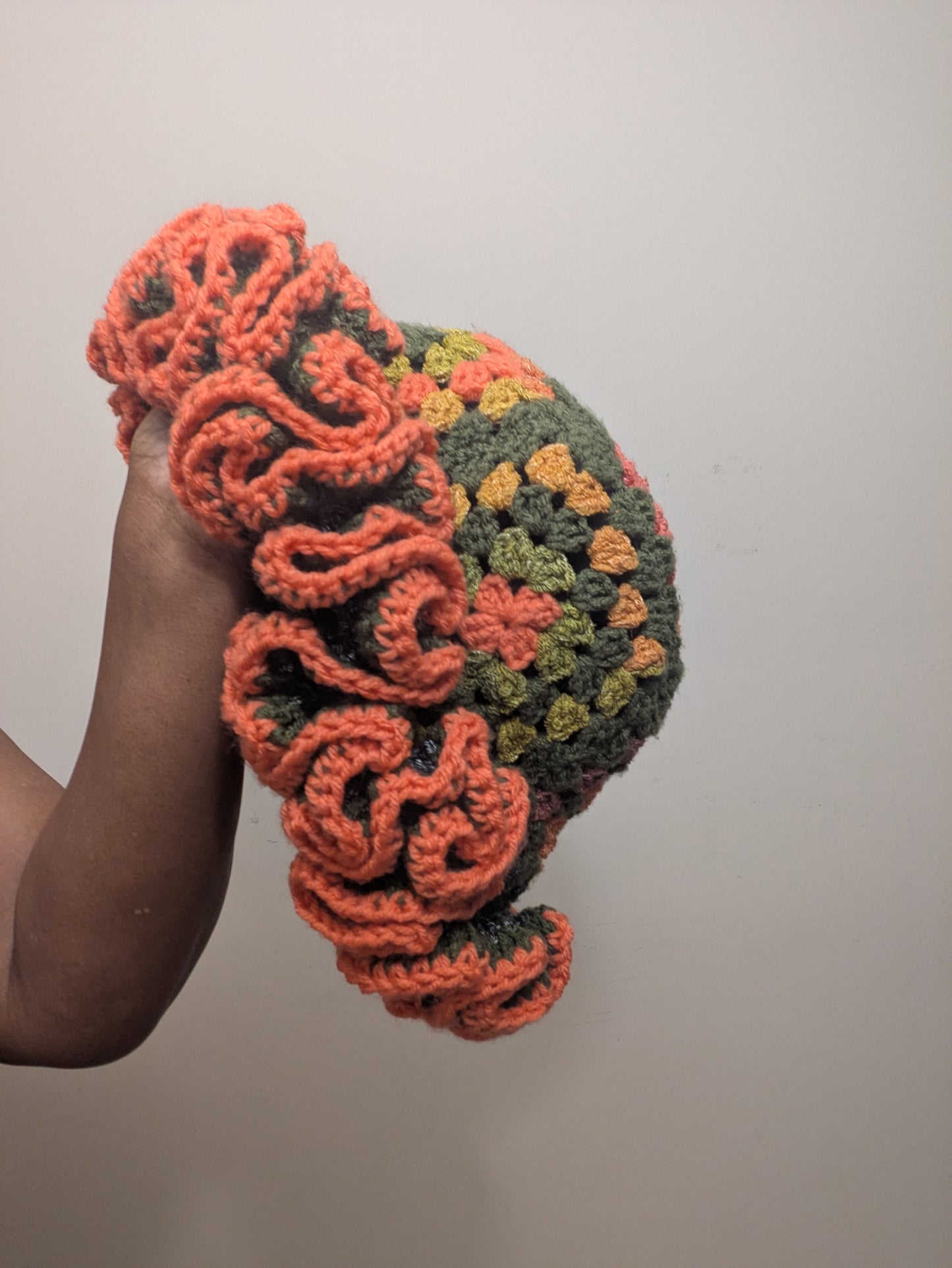 Spring/Summer Crochet Granny Square Bucket Hat with Ruffles and Satin Lining