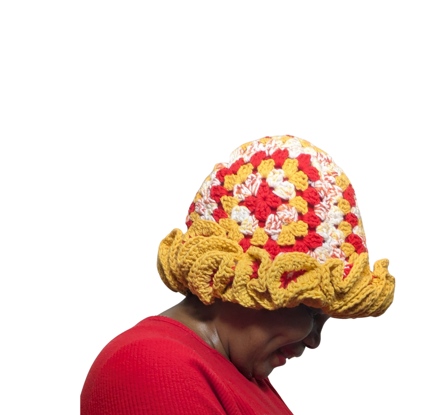 Spring/Summer Crochet Granny Square Bucket Hat with Ruffles