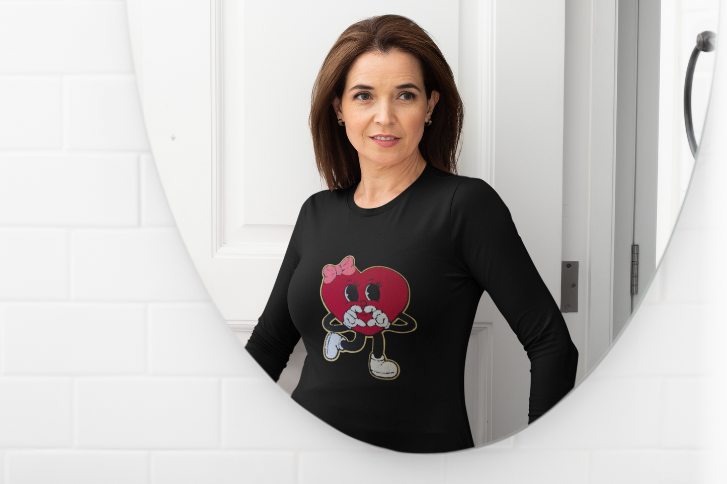 Long Sleeve Heavy Cotton Black T-Shirt with Heart Chenille Patch